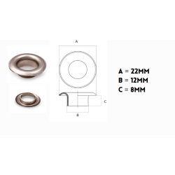 OEILLET DE BACHE VL 50 - DIAM. INT. 12 mm - SACHET DE 100